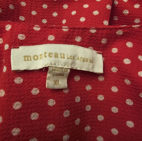 Monteau Faux Wrap Peplum Top. Red w/White polka dots Excellent Condition Size XL - Picture 5 of 6